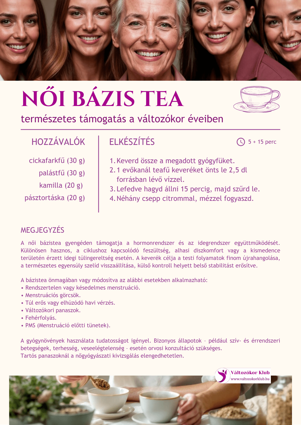 női bázistea recept a női hormonrendszer támogatására